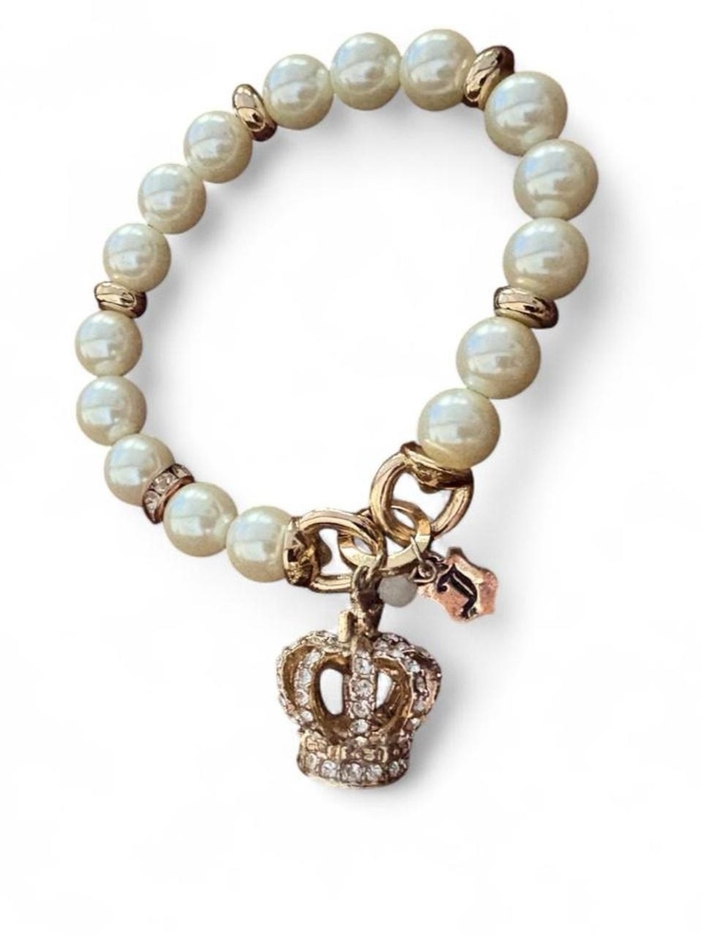 Y2K Juicy Couture pearl bracelet with rhinestone crown charm